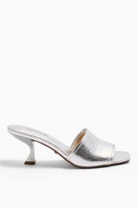 Topshop NUTMEG Silver Flare Heel Mules | metallic heels