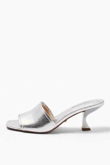Topshop NUTMEG Silver Flare Heel Mules | metallic heels - flipped