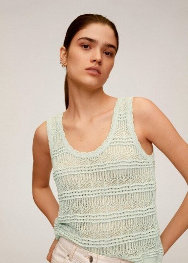 MANGO CARACOLA Openwork knit top Aque Green | knitted tank - flipped
