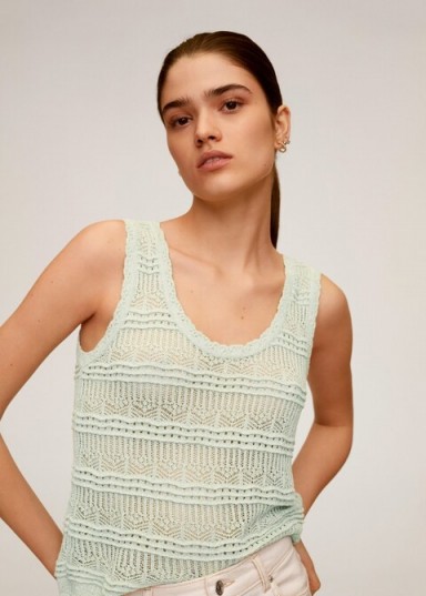 MANGO CARACOLA Openwork knit top Aque Green | knitted tank