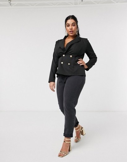 Outrageous Fortune Plus double breasted blazer in black - flipped