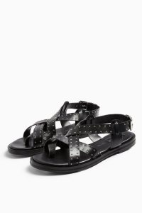 Topshop PAIGE Black Leather Sandals | studded summer shoes