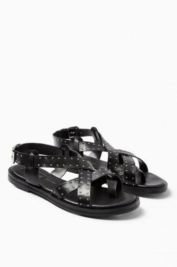 Topshop PAIGE Black Leather Sandals | studded summer shoes - flipped