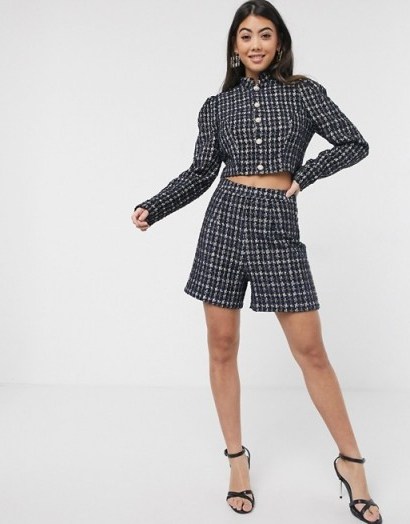 Paper Dolls Petite boucle jacket co-ord in navy - flipped