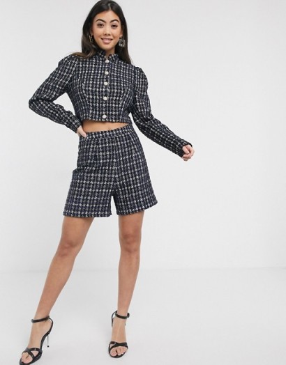 Paper Dolls Petite boucle jacket co-ord in navy