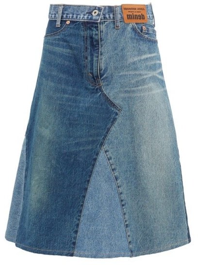 JUNYA WATANABE Patchwork denim midi skirt ~ classic A-line design - flipped
