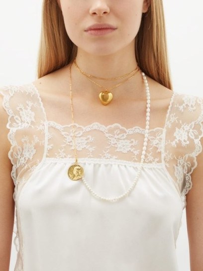 TIMELESS PEARLY Pearl and charm double-layer gold-plated necklace ~ long necklaces - flipped