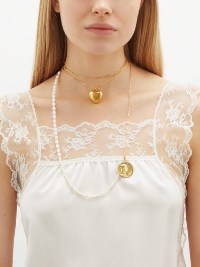 TIMELESS PEARLY Pearl and charm double-layer gold-plated necklace ~ long necklaces