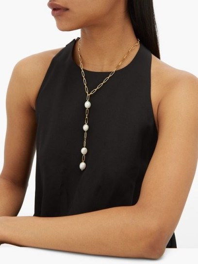 TIMELESS PEARLY Pearl-drop gold-plated necklace ~ longline necklaces - flipped