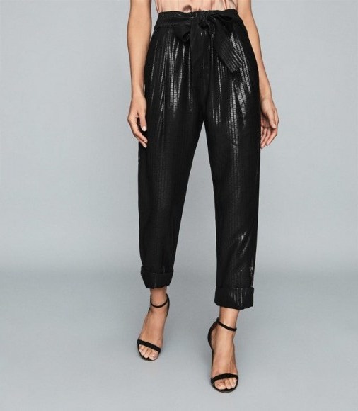 REISS PENNIE TAPERED SHIMMER TROUSERS BLACK - flipped
