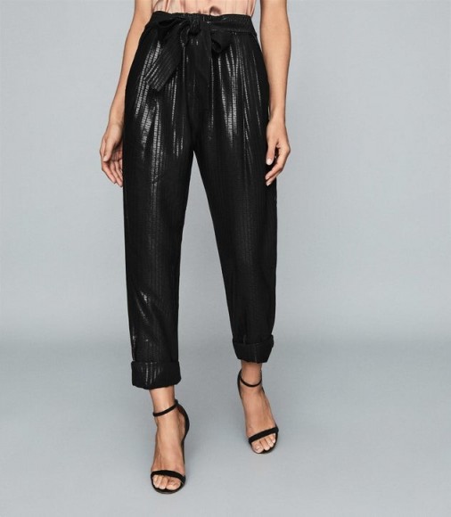 REISS PENNIE TAPERED SHIMMER TROUSERS BLACK