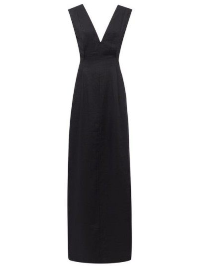 ALBUS LUMEN Pinched-waist linen maxi dress in black