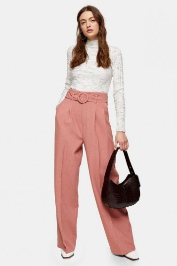 TOPSHOP Pink Circle Belted Wide Leg Trousers - flipped