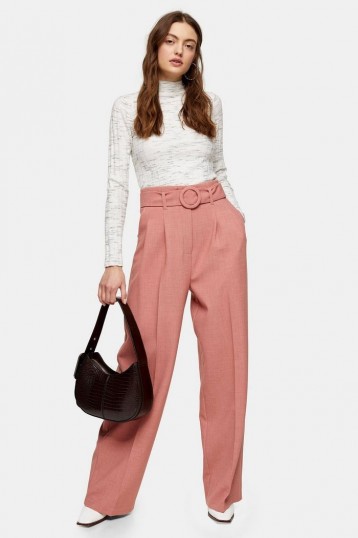 TOPSHOP Pink Circle Belted Wide Leg Trousers