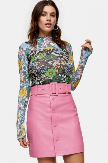 TOPSHOP Pink Leather Mini Skirt - flipped