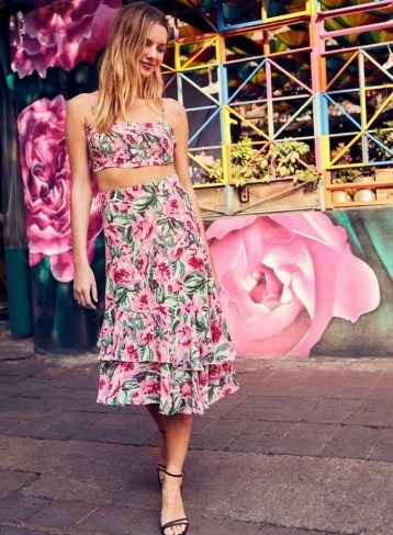 MISS SELFRIDGE Pink 80’S Floral Print Midi Skirt - flipped