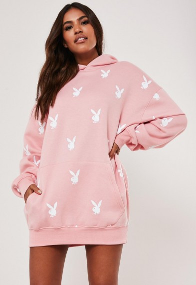 playboy x missguided pink repeat print oversized hoodie dress