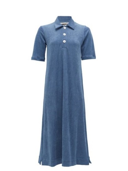 JIL SANDER Point-collar cotton-terry midi dress in blue ~ effortless style - flipped