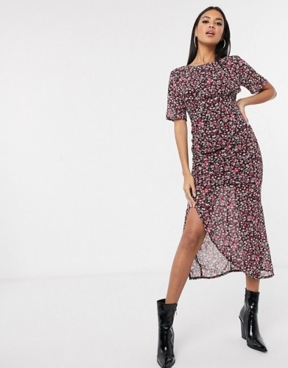 PrettyLittleThing midi dress with open back in pink ditsy floral - flipped