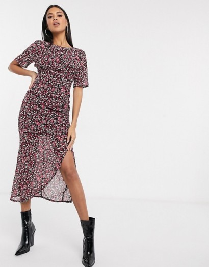 PrettyLittleThing midi dress with open back in pink ditsy floral