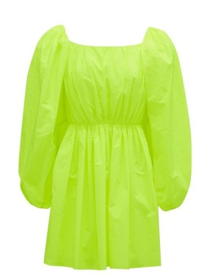 VALENTINO Neon-green puff-sleeve poplin mini dress - flipped