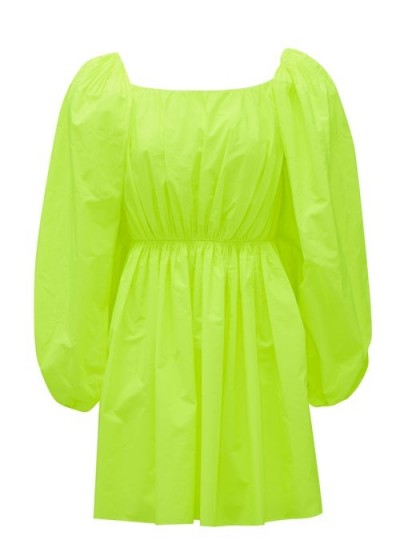 VALENTINO Neon-green puff-sleeve poplin mini dress