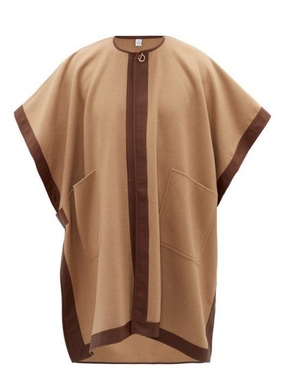 BURBERRY Pycombe leather-trimmed cashmere cape in camel - flipped
