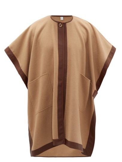 BURBERRY Pycombe leather-trimmed cashmere cape in camel