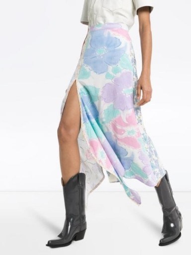 RAVE REVIEW Issa floral-print midi skirt / floaty asymmetric skirts - flipped