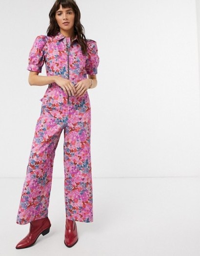 Reclaimed Vintage inspired jumpsuit with collar in floral bloom print - flipped
