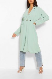 BOOHOO Relaxed Fit Double Breasted Jacket Sage – longline jackets
