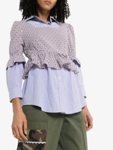 RENTRAYAGE layered checked bustier shirt ~ ruffled shirts ~ mixed prints - flipped