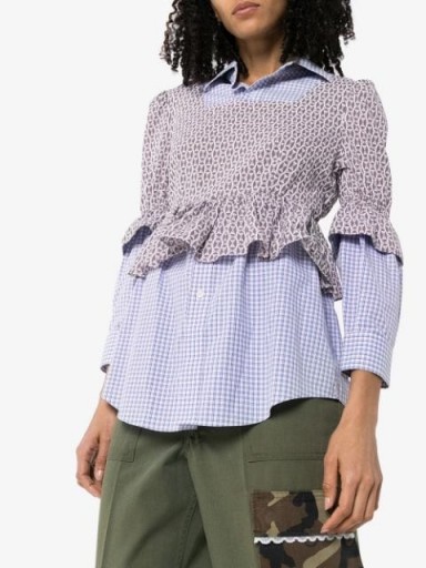 RENTRAYAGE layered checked bustier shirt ~ ruffled shirts ~ mixed prints