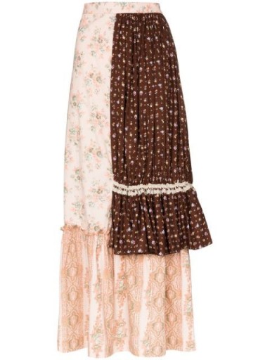 RENTRAYAGE panelled tiered maxi skirt ~ mixed print skirts