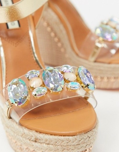 River Island embellished clear wedge sandal in tan | luxe look wedged sandals - flipped