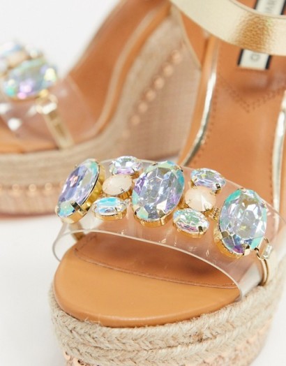 River Island embellished clear wedge sandal in tan | luxe look wedged sandals