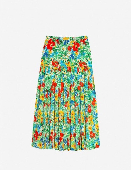RIXO Tina floral-pattern cotton midi skirt ~ colourful pleated skirts - flipped