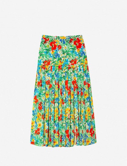 RIXO Tina floral-pattern cotton midi skirt ~ colourful pleated skirts