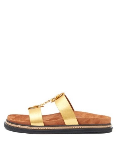 ALTUZARRA Rosko chain and metallic-leather slides in gold - flipped