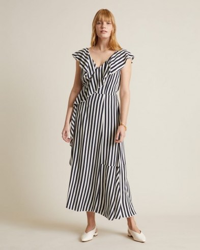 JIGSAW SAILOR STRIPE RUFFLE DRESS FRENCH NAVY / striped summer dresses - flipped