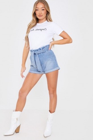 SHAUGHNA PHILLIPS BLUE WASH SELF BELTED PAPERBAG SHORTS - flipped