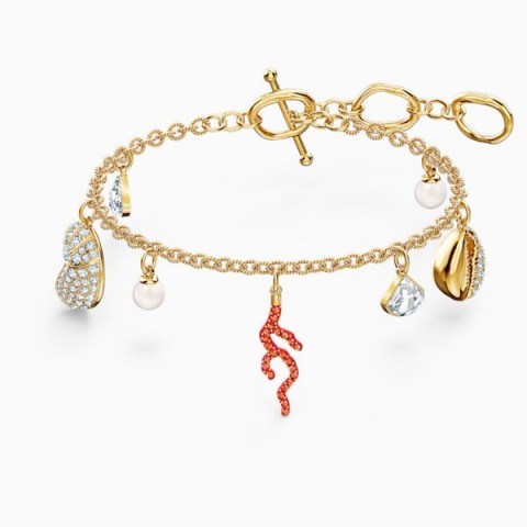 SWAROVSKI SHELL CORAL BRACELET, RED, GOLD-TONE PLATED ~ sea / ocean inspired charms ~ bracelets - flipped