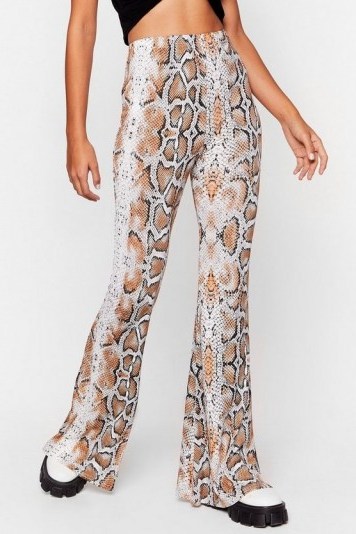 NASTY GAL Snake or Break High-Waisted Flare Pants Nude - flipped