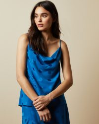 TED BAKER RANIAA Spotted cowl neck cami top bright blue