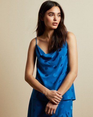 TED BAKER RANIAA Spotted cowl neck cami top bright blue - flipped