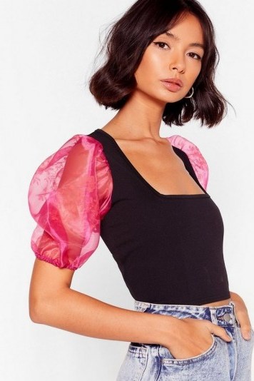 Nasty Gal Square for You Organza Puff Sleeve Top - flipped