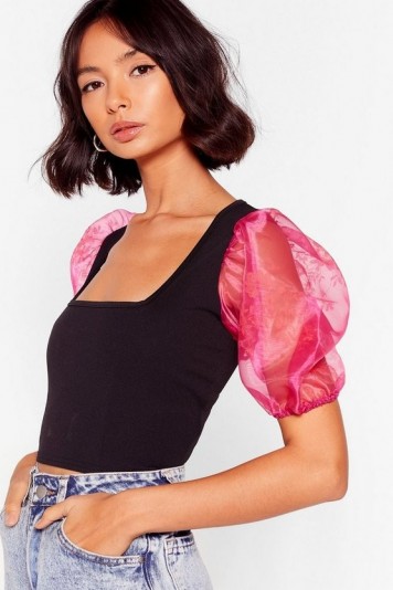 Nasty Gal Square for You Organza Puff Sleeve Top