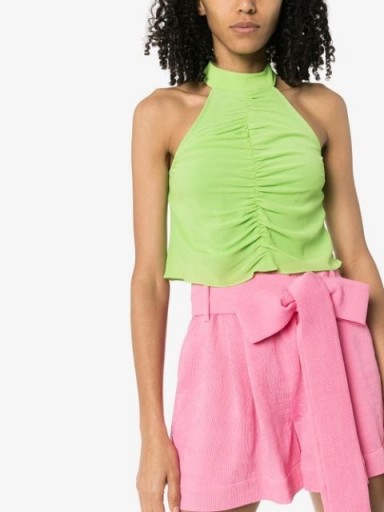 STAUD Thalia cropped ruched halterneck top ~ lime green summer tops