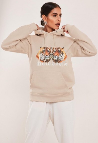 MISSGUIDED stone missguided double tiger graphic hoodie - flipped