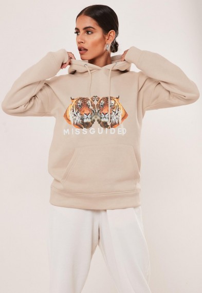 MISSGUIDED stone missguided double tiger graphic hoodie